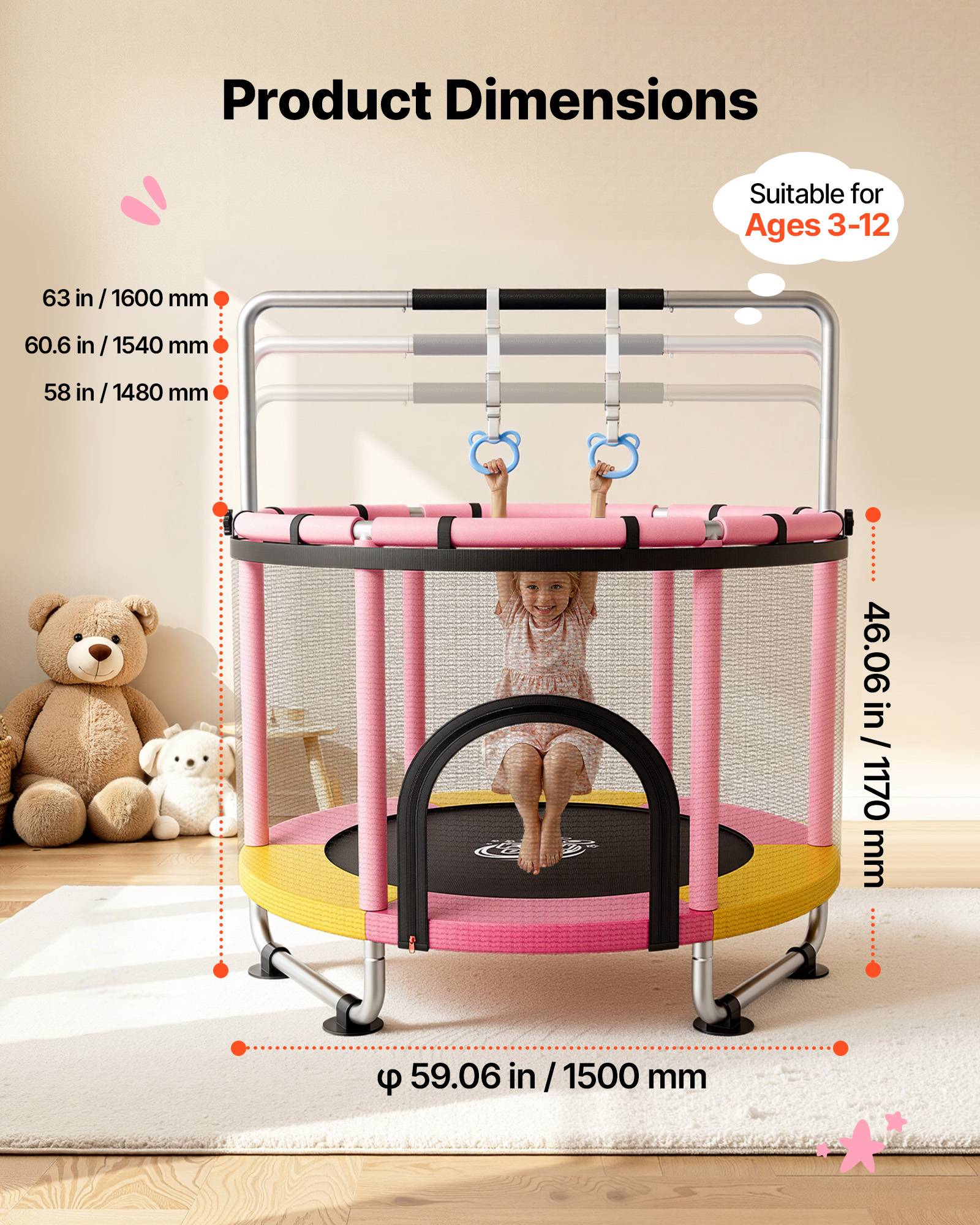 Vevor - Trampoline enfant 150 cm VEVOR, cadre galvanisé, filet de sécurité, capacité 60 kg, accessoires inclus. - Image 7