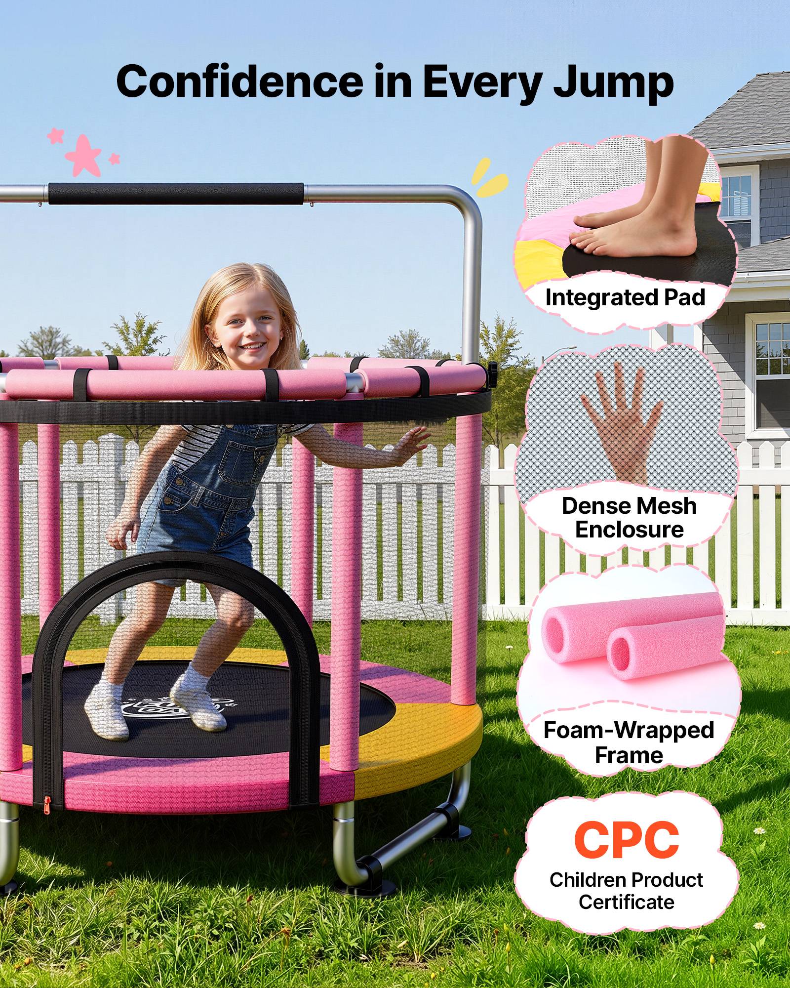 Vevor - Trampoline enfant 150 cm VEVOR, cadre galvanisé, filet de sécurité, capacité 60 kg, accessoires inclus. - Image 4