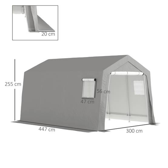 Tente de stockage extérieur métal galvanisé bâche étanche 447x300cm gris clair - ComfortXL Outdoor Living - Image 5