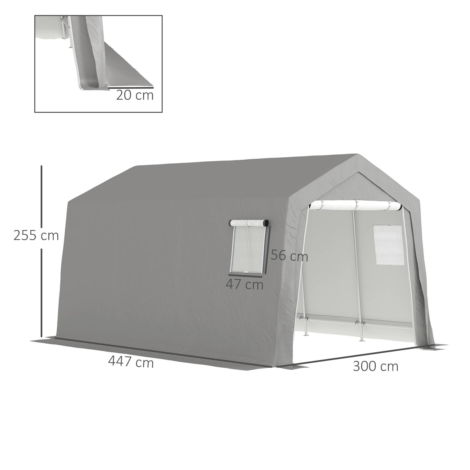 Tente de stockage extérieur métal galvanisé bâche étanche 447x300cm gris clair - ComfortXL Outdoor Living - Image 5