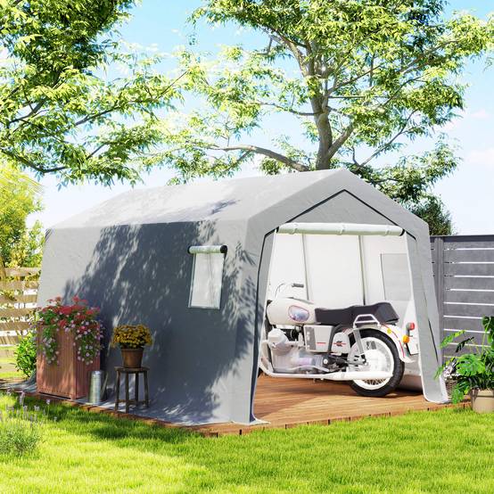 Tente de stockage extérieur métal galvanisé bâche étanche 447x300cm gris clair - ComfortXL Outdoor Living - Image 4
