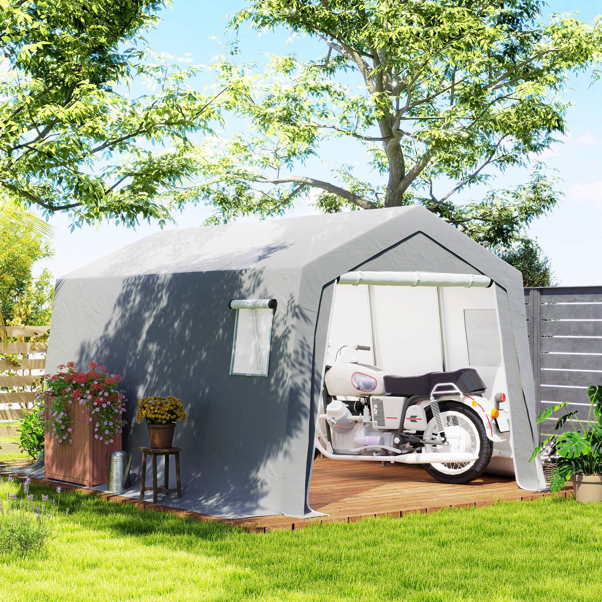 Tente de stockage extérieur métal galvanisé bâche étanche 447x300cm gris clair - ComfortXL Outdoor Living - Image 4