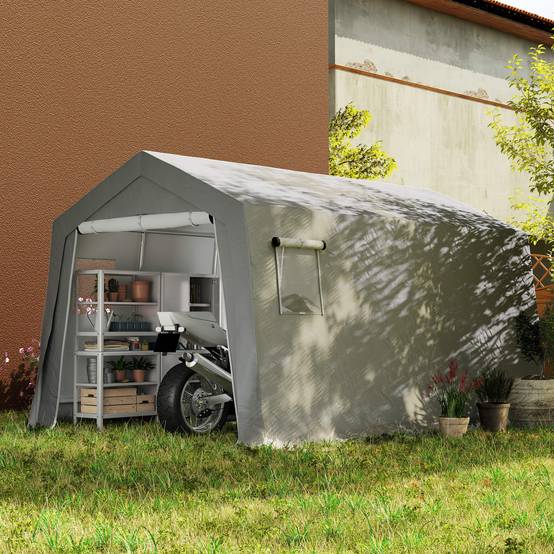 Tente de stockage extérieur métal galvanisé bâche étanche 447x300cm gris clair - ComfortXL Outdoor Living - Image 3
