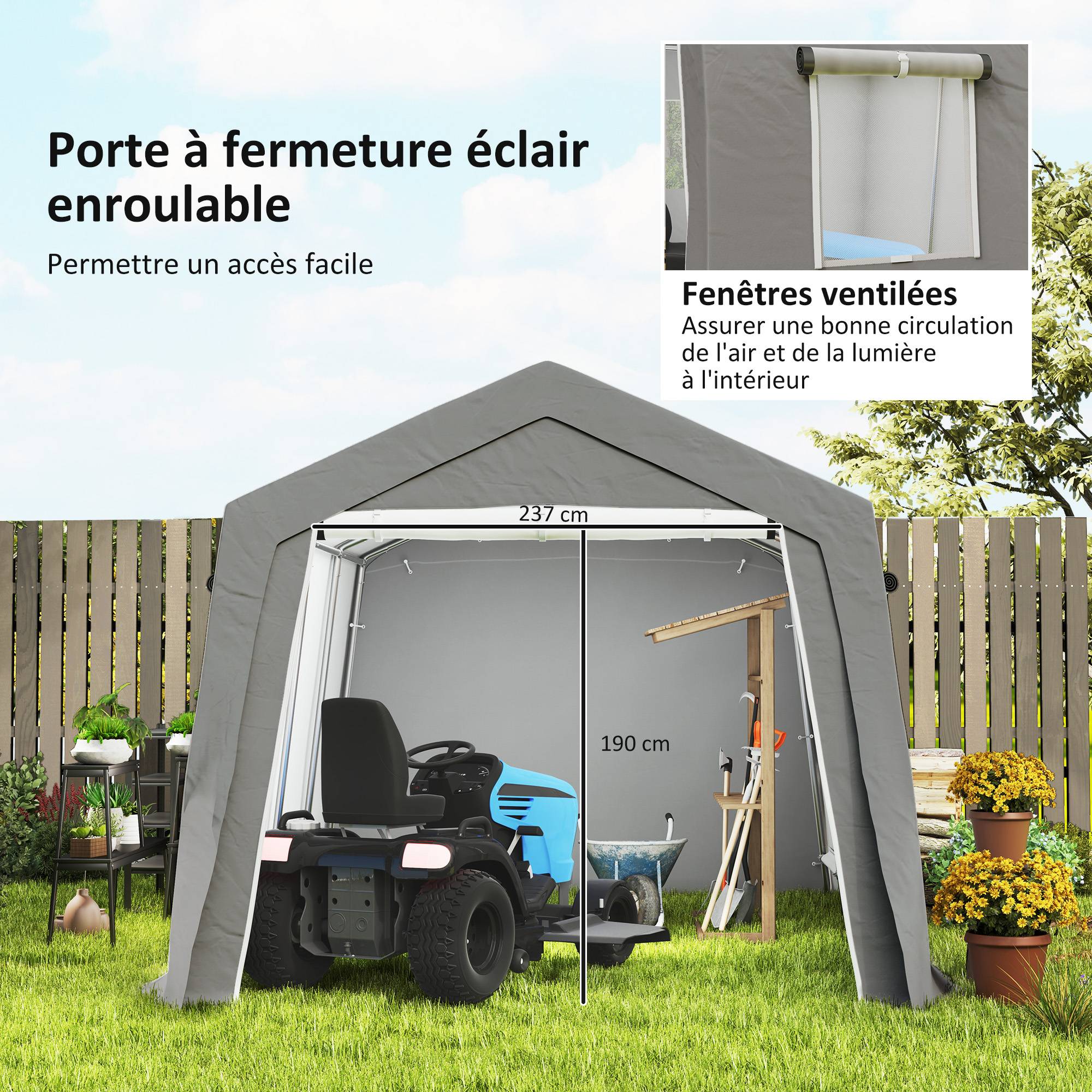 Tente de stockage extérieur métal galvanisé bâche étanche 447x300cm gris clair - ComfortXL Outdoor Living - Image 8