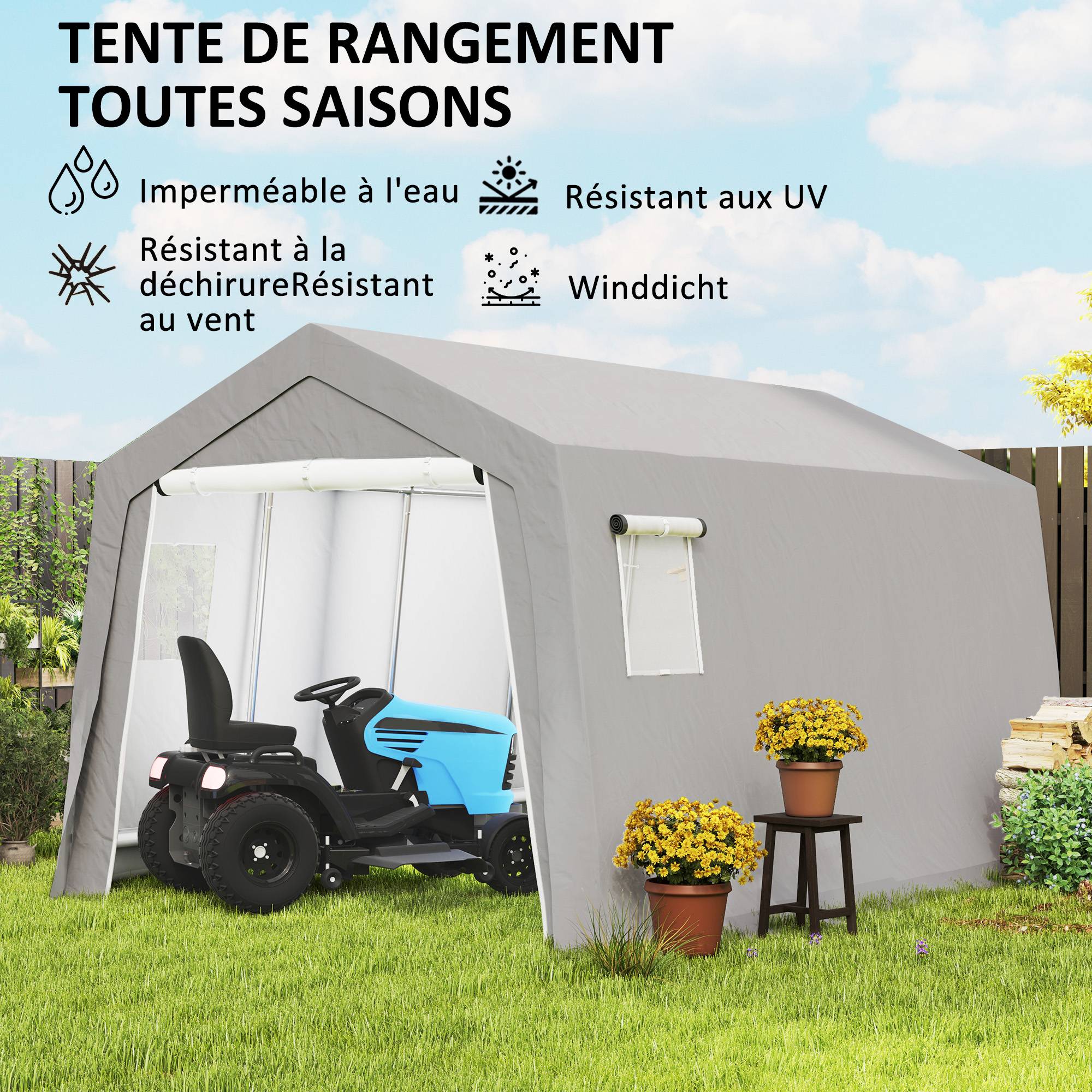 Tente de stockage extérieur métal galvanisé bâche étanche 447x300cm gris clair - ComfortXL Outdoor Living - Image 6