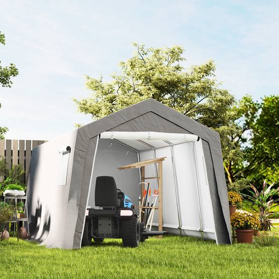 Tente de stockage extérieur métal galvanisé bâche étanche 447x300cm gris clair - ComfortXL Outdoor Living - Image 9