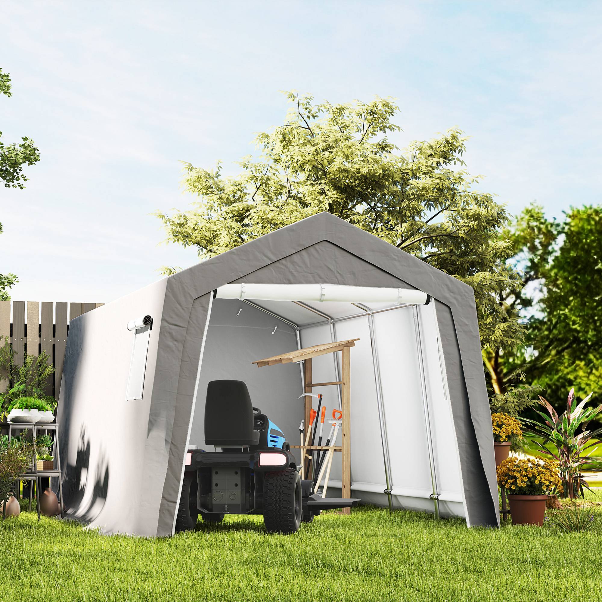 Tente de stockage extérieur métal galvanisé bâche étanche 447x300cm gris clair - ComfortXL Outdoor Living - Image 9