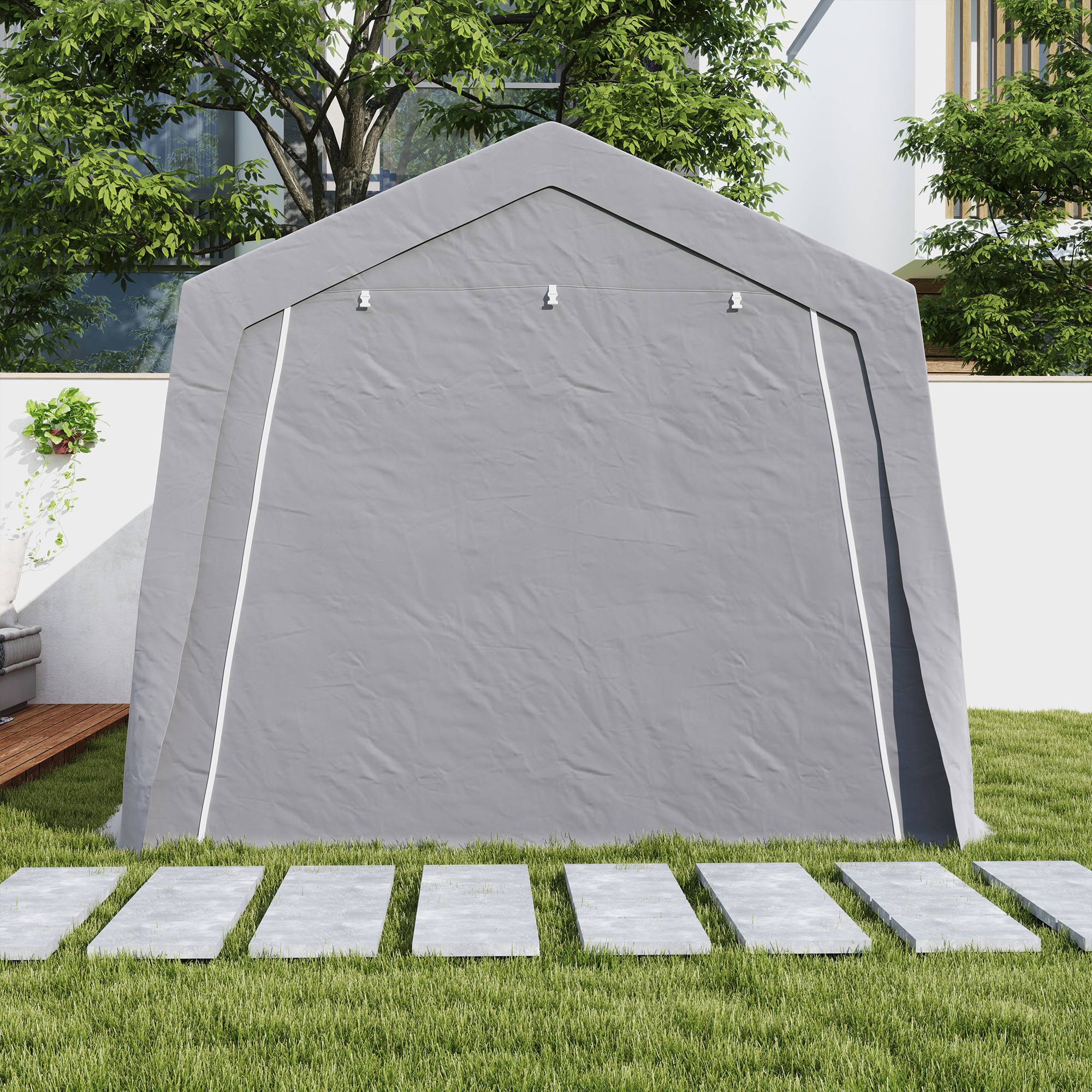Tente de stockage extérieur métal galvanisé bâche étanche 447x300cm gris clair - ComfortXL Outdoor Living - Image 10