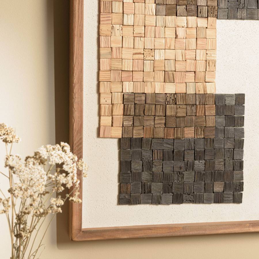 Macabane - ANDRIAN - Décoration murale n°1 42x62cm mosaïque beige/noire Pin recyclé - Imagen 3