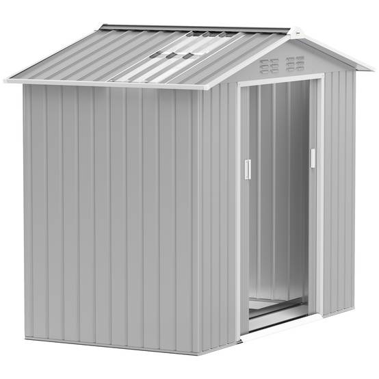 Abri de jardin 213 x 130 x 185 cm avec portes coulissantes et puits de lumière pour le rangement des outils, gris argenté - Image 1