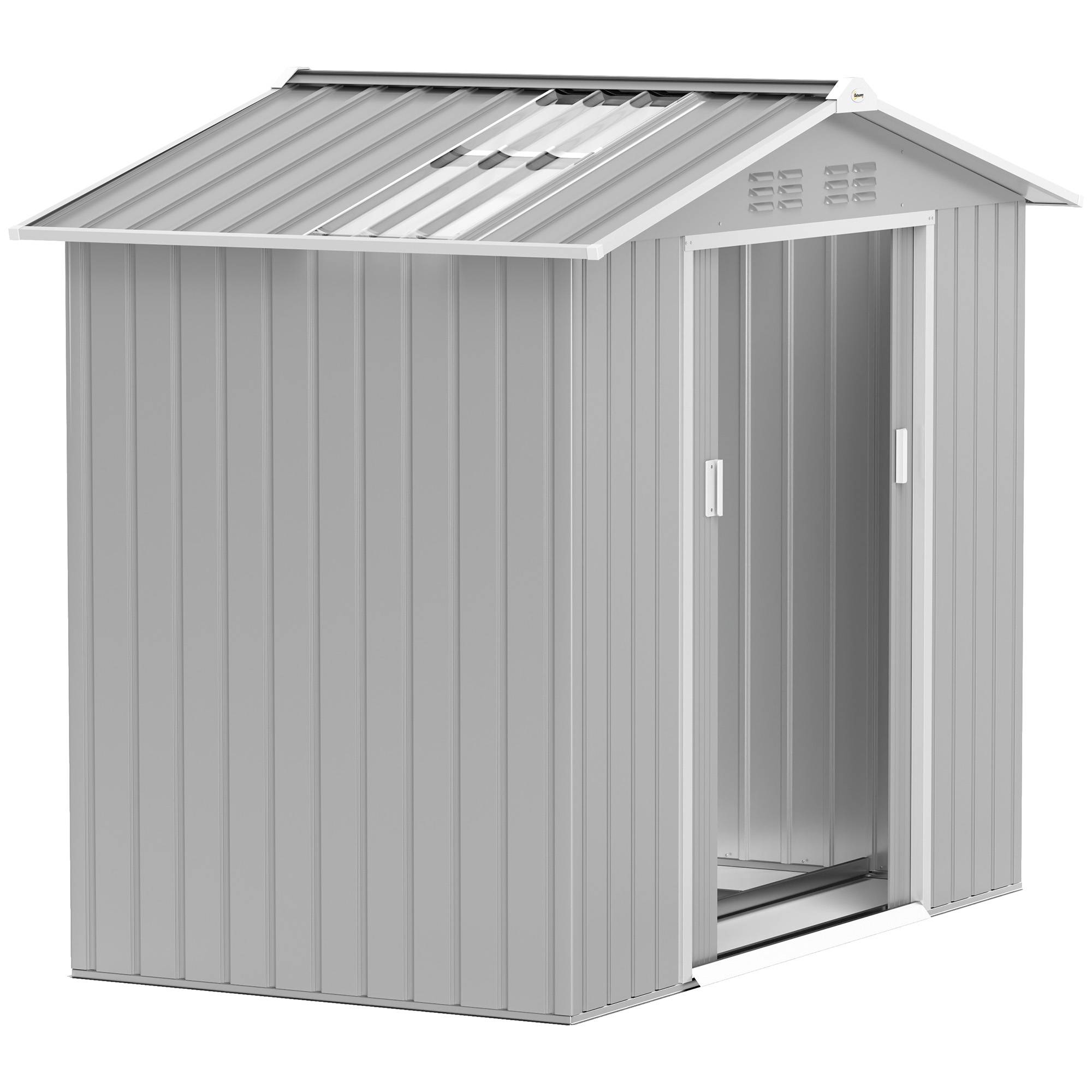Abri de jardin 213 x 130 x 185 cm avec portes coulissantes et puits de lumière pour le rangement des outils, gris argenté