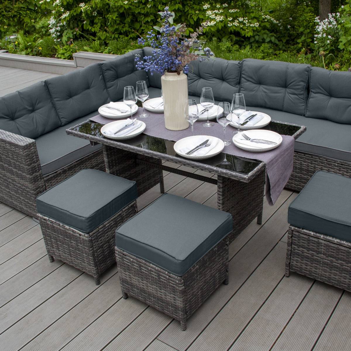 Monstershop - Salon de Jardin 9 personnes & Coffre de Rangement en Rotin – Gris - Imagen 2