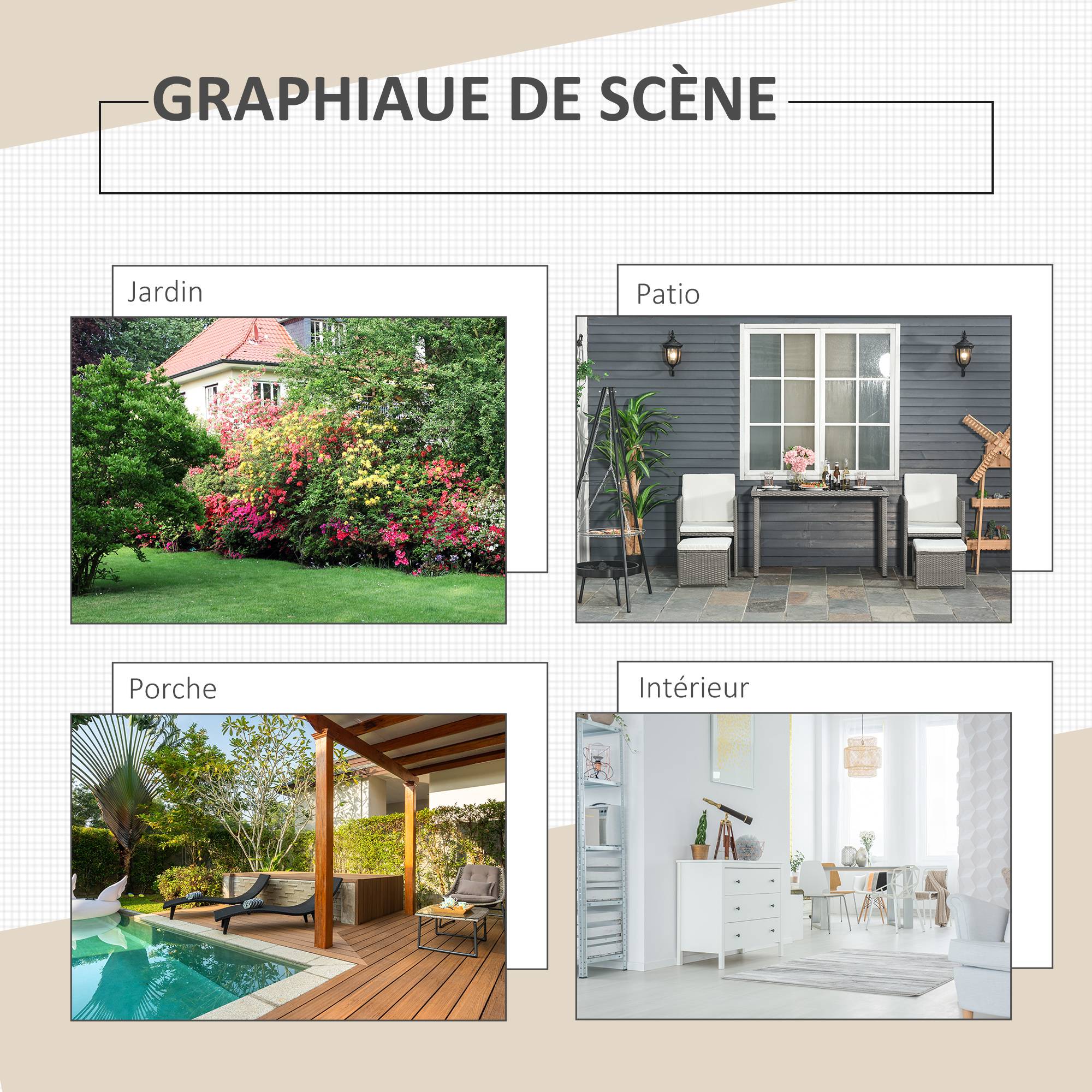 Outsunny - Ensemble salon de jardin encastrable 2 fauteuils monoblocs + 2 tabourets + table basse résine tressée coussins déhoussables crème gris - Outsunny - Imagen 7