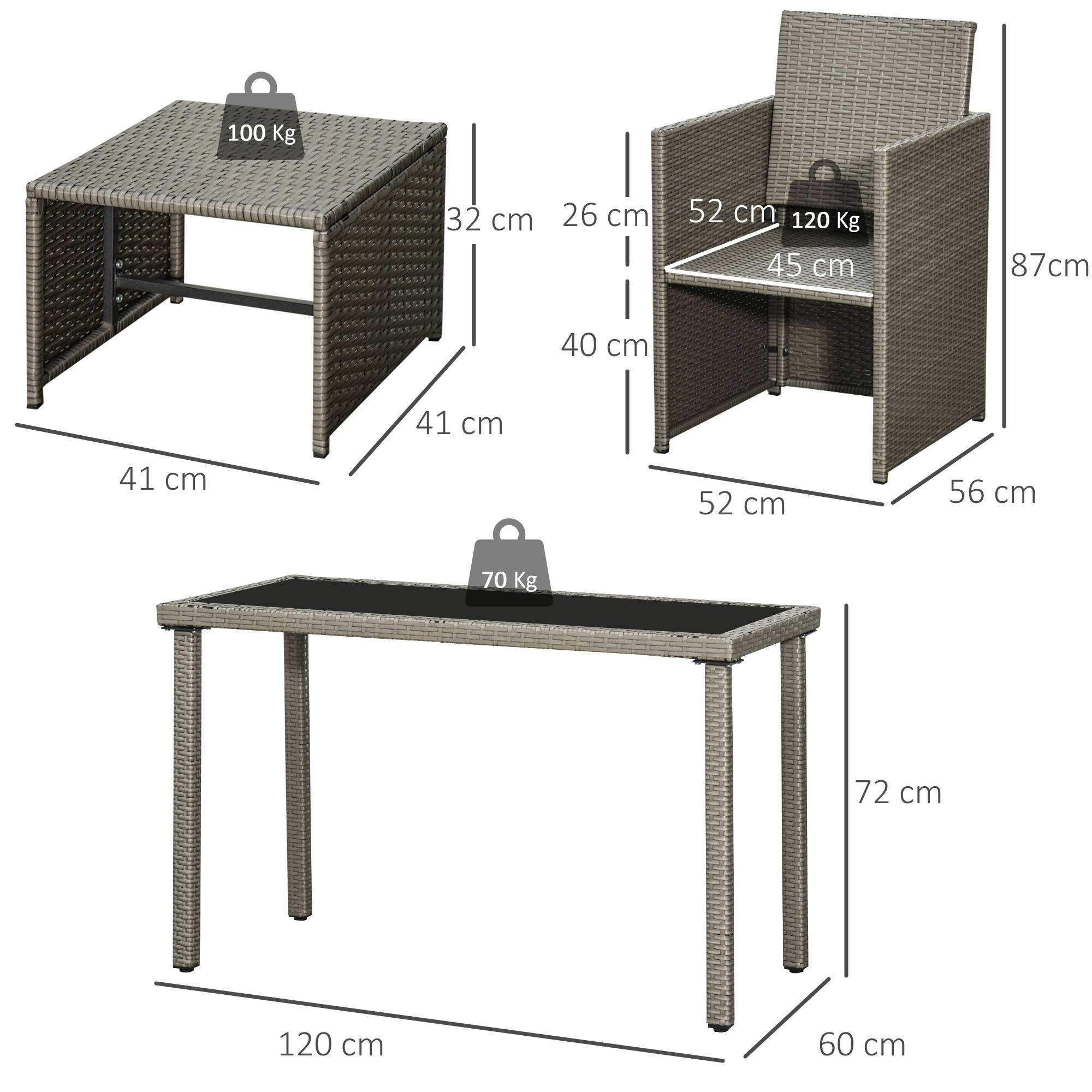 Outsunny - Ensemble salon de jardin encastrable 2 fauteuils monoblocs + 2 tabourets + table basse résine tressée coussins déhoussables crème gris - Outsunny - Imagen 3
