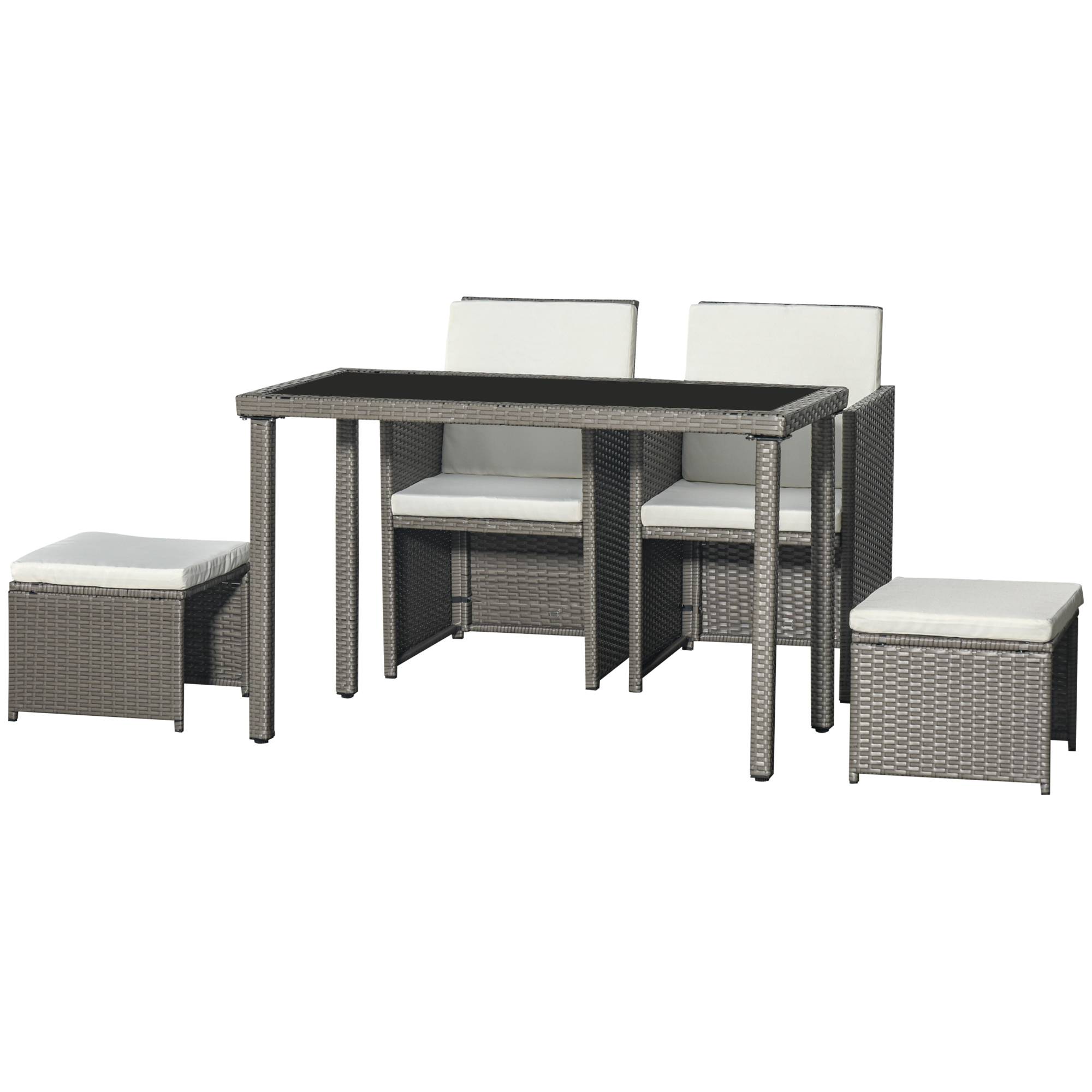 Outsunny - Ensemble salon de jardin encastrable 2 fauteuils monoblocs + 2 tabourets + table basse résine tressée coussins déhoussables crème gris - Outsunny - Imagen 1