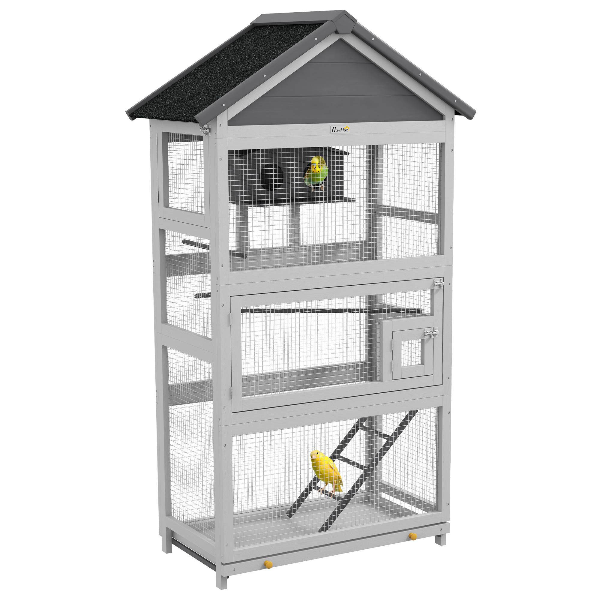 Cage à oiseaux en bois cage perroquet aire de jeux toit asphalte imperméable 92 x 52 x 171 cm gris