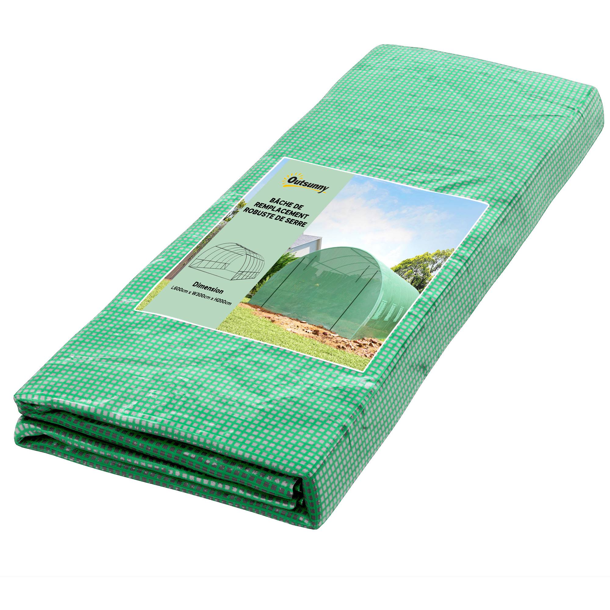Sans Marque - Bâche Rechange Serre Tunnel 18m² 6x3x2 m PE anti-UV imperméable 12 fenêtres porte zip vert - Image 1