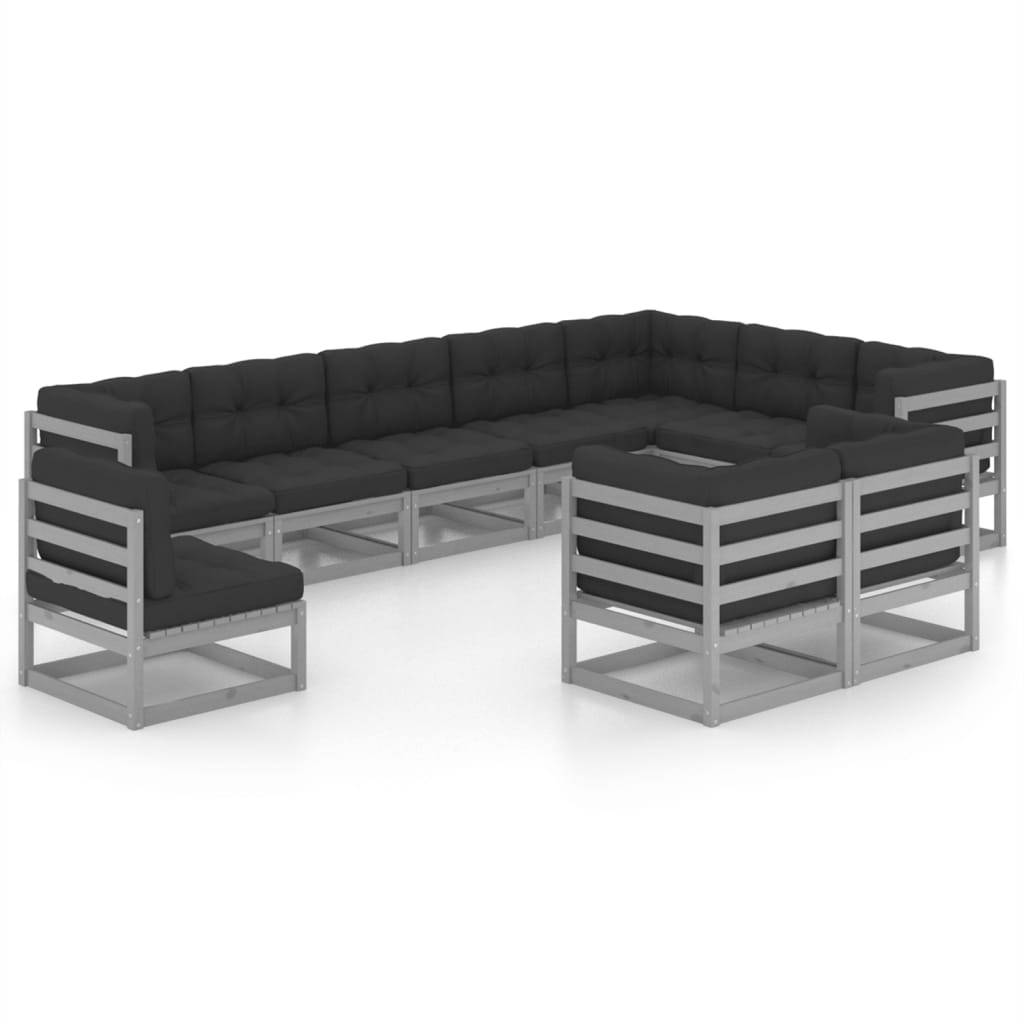 Helloshop26 - Salon de jardin meuble d'extérieur ensemble de mobilier 10 pièces avec coussins gris bois de pin massif - Imagen 1