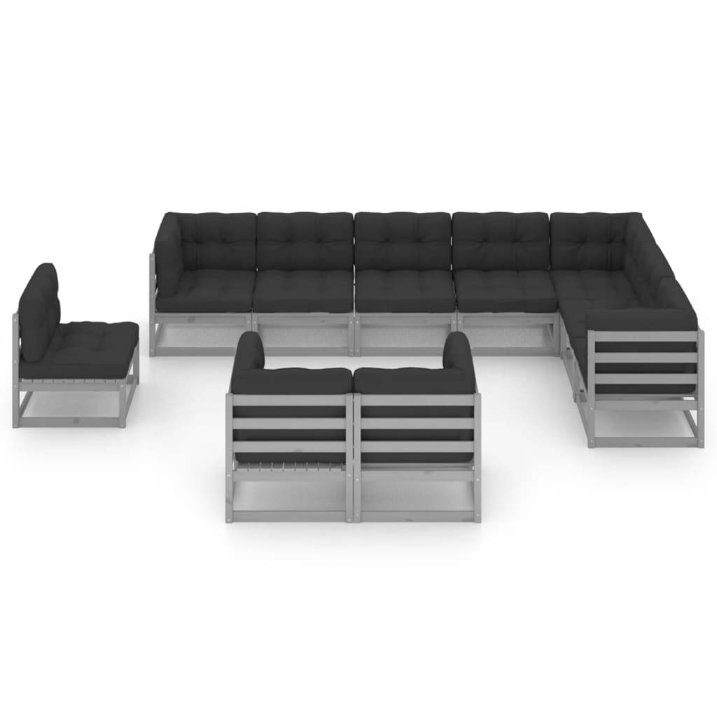 Helloshop26 - Salon de jardin meuble d'extérieur ensemble de mobilier 10 pièces avec coussins gris bois de pin massif - Imagen 2