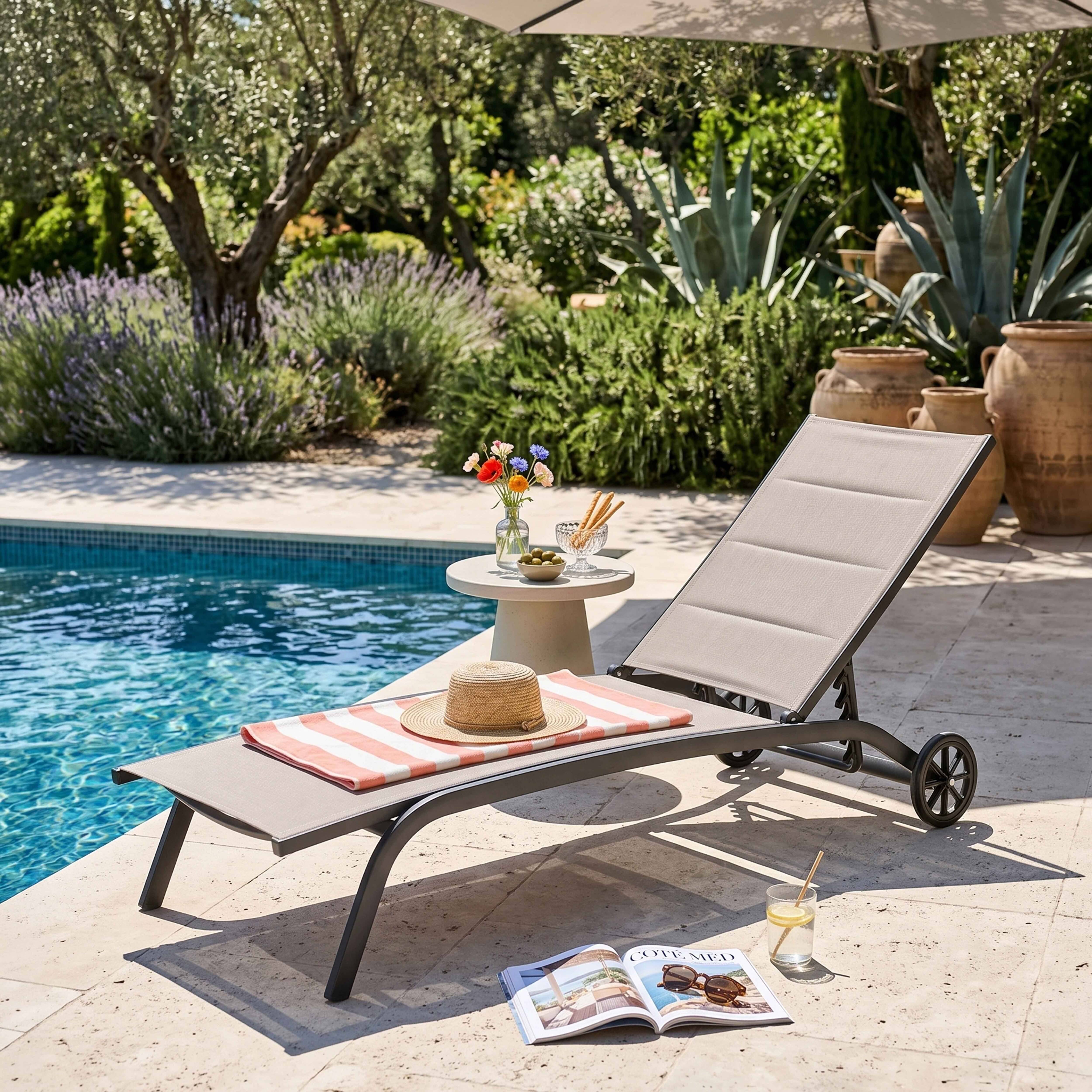 Oviala - Lot de 2 bains de soleil en aluminium taupe Santa Monica - Oviala - Imagen 5