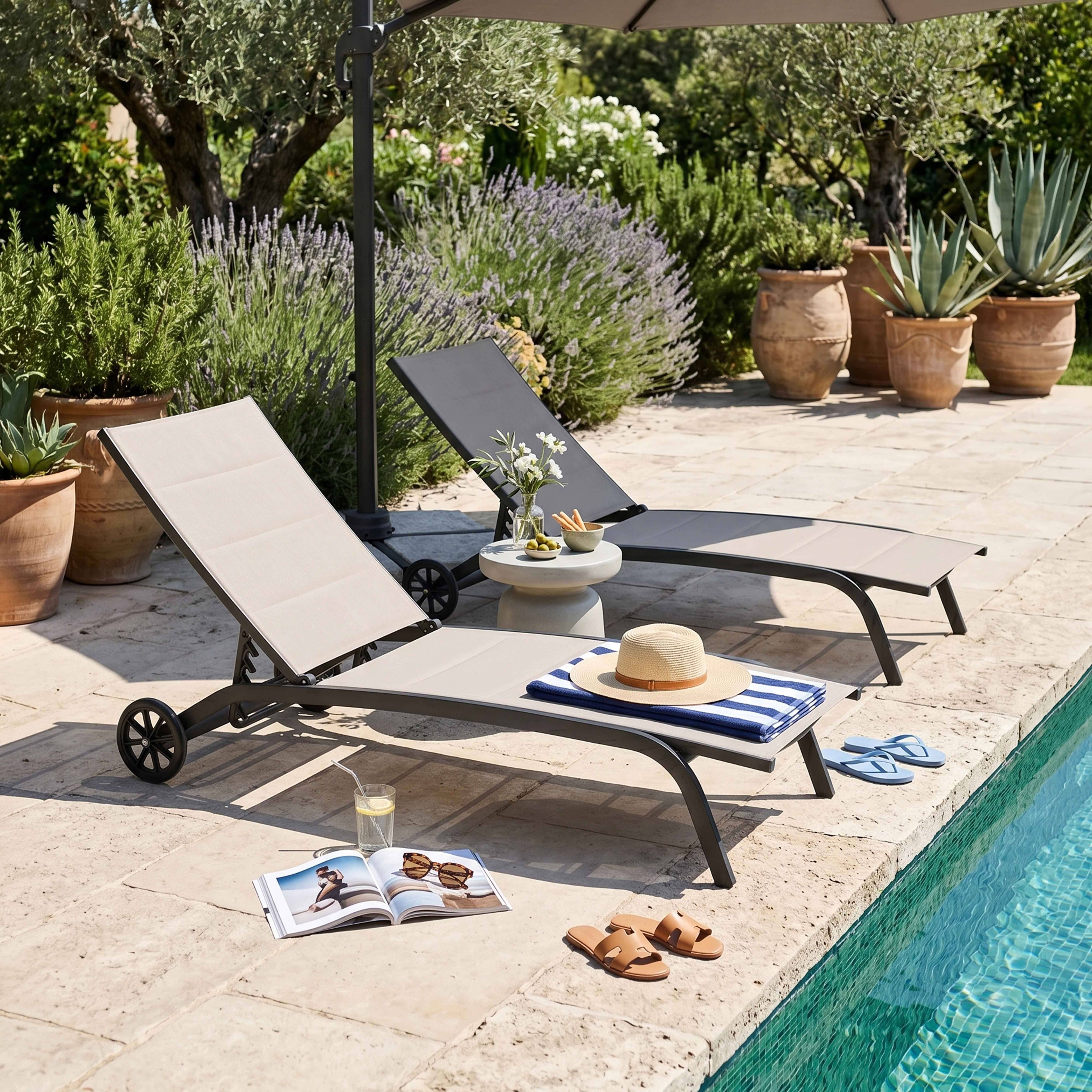 Oviala - Lot de 2 bains de soleil en aluminium taupe Santa Monica - Oviala - Imagen 2