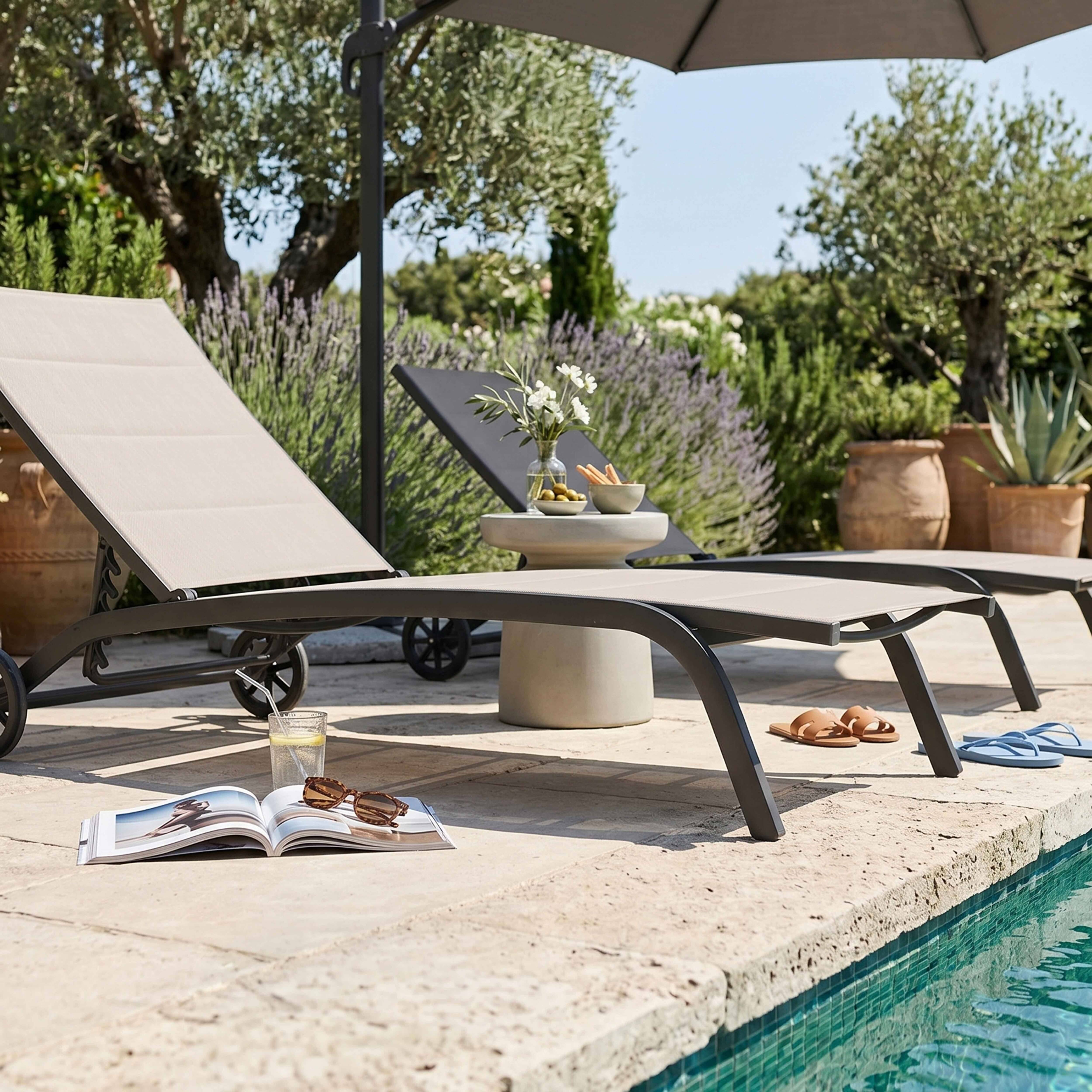 Oviala - Lot de 2 bains de soleil en aluminium taupe Santa Monica - Oviala - Imagen 3