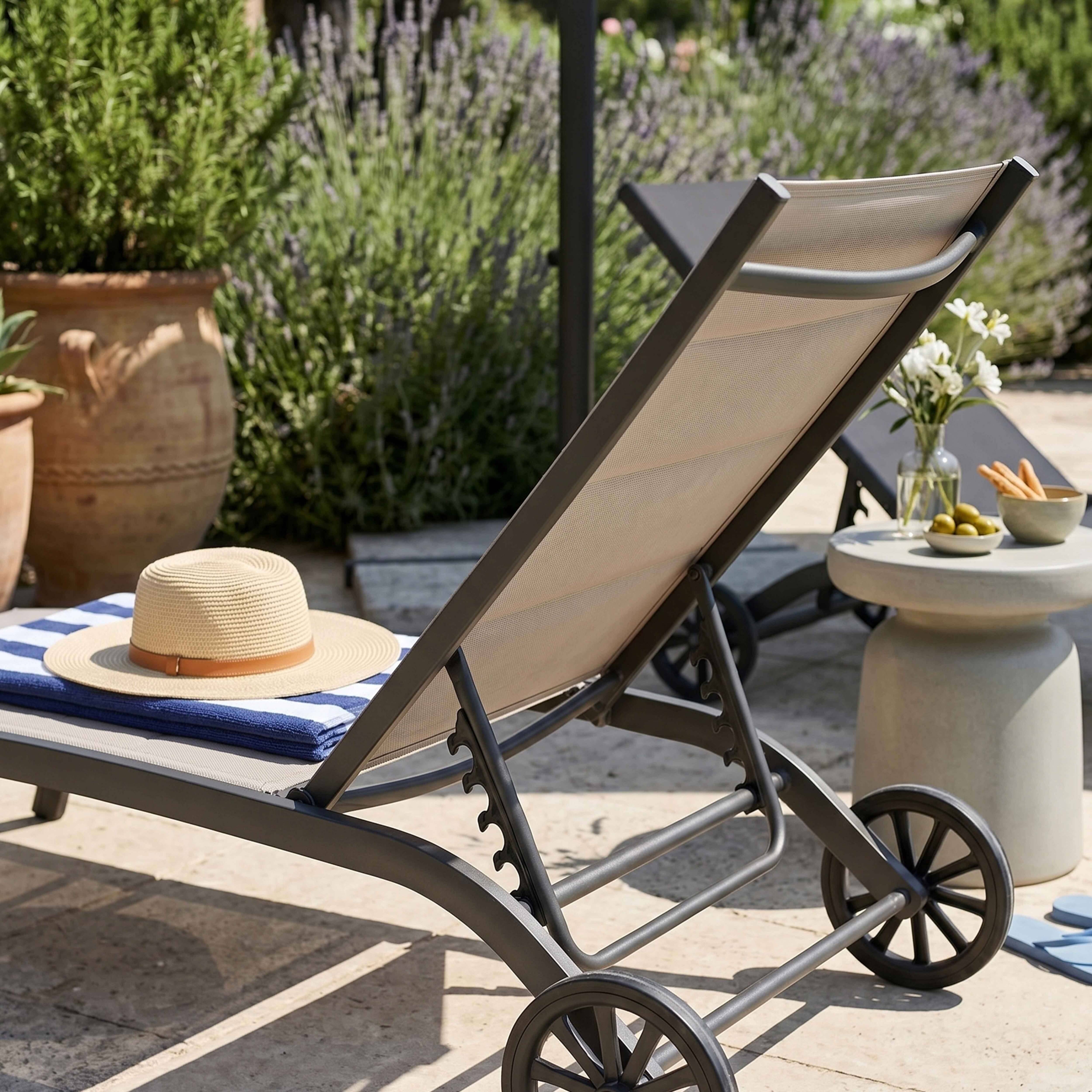 Oviala - Lot de 2 bains de soleil en aluminium taupe Santa Monica - Oviala - Imagen 4