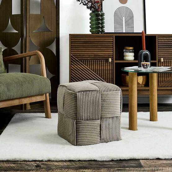The Home Deco Factory - Pouf en tissu côtelé tressé Scott - Image 2