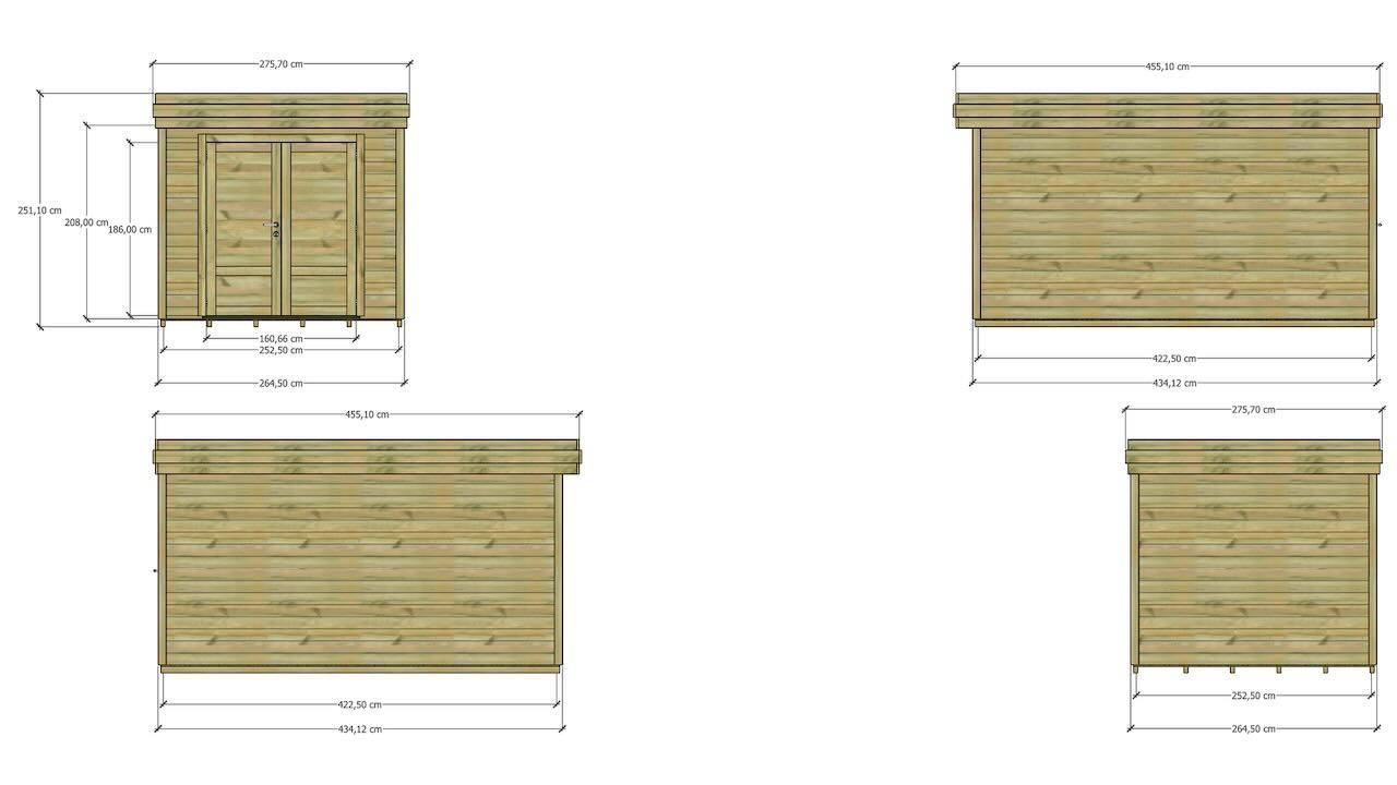 ABRI DE JARDIN bois autoclave 27mm - 2,64x4,34m / 11m2 - Bac acier - Plancher bois - Image 4