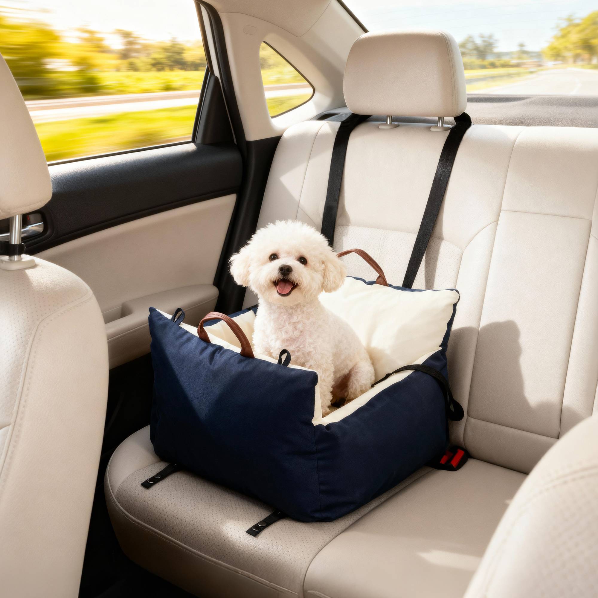 Siège auto chien, 2 sangles, housses lavables, animaux sous 5 kg, bleu - Image 5