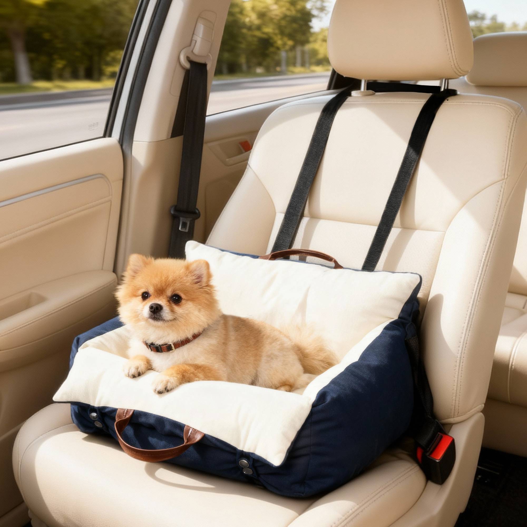 Siège auto chien, 2 sangles, housses lavables, animaux sous 5 kg, bleu - Image 2