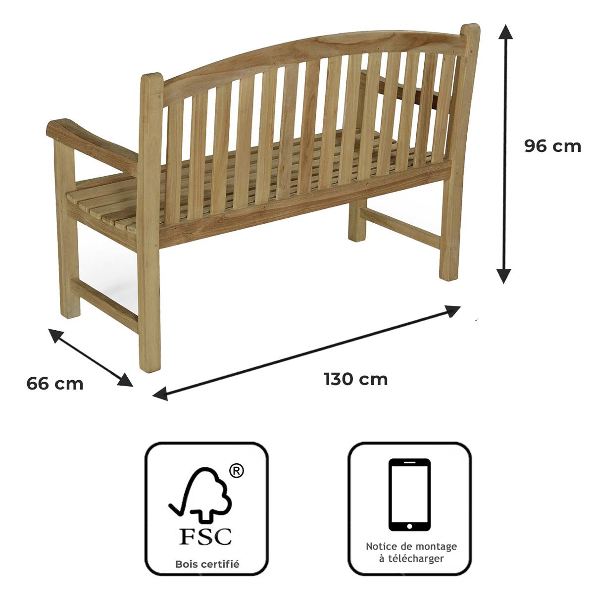 Banc en teck massif Oxford 130 cm - TECK'Attitude - Imagen 9
