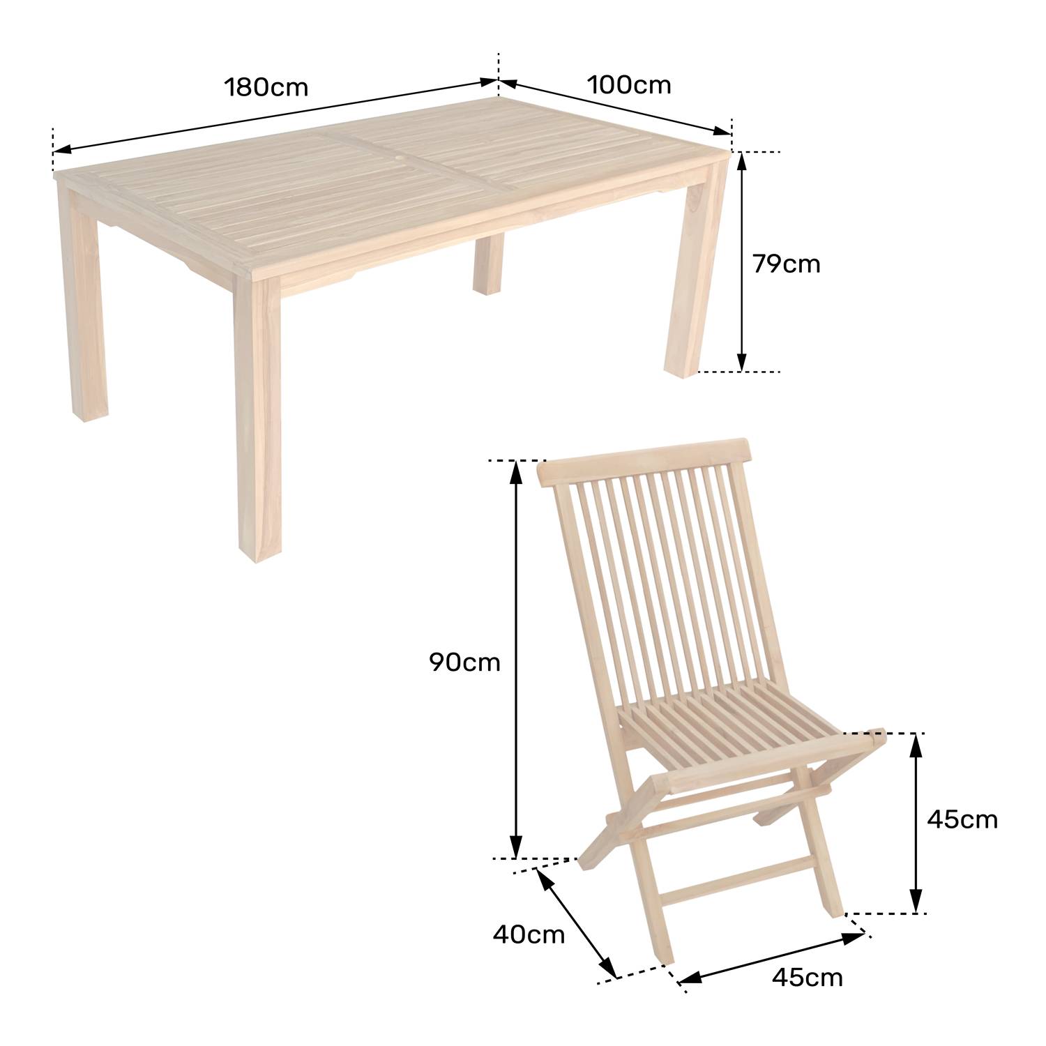 Salon de jardin en teck JAVA - table rectangulaire et chaises pliantes - 8 places - HAPPY GARDEN - Imagen 8