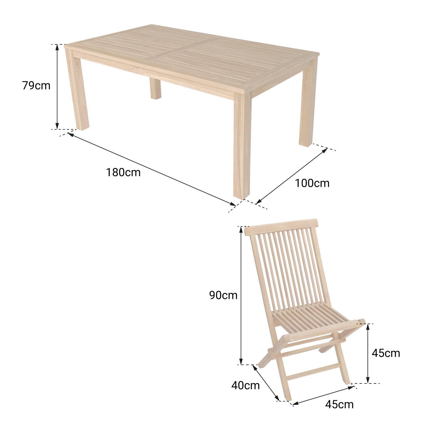 Salon de jardin en teck JAVA - table rectangulaire et chaises pliantes - 8 places - HAPPY GARDEN - Imagen 4
