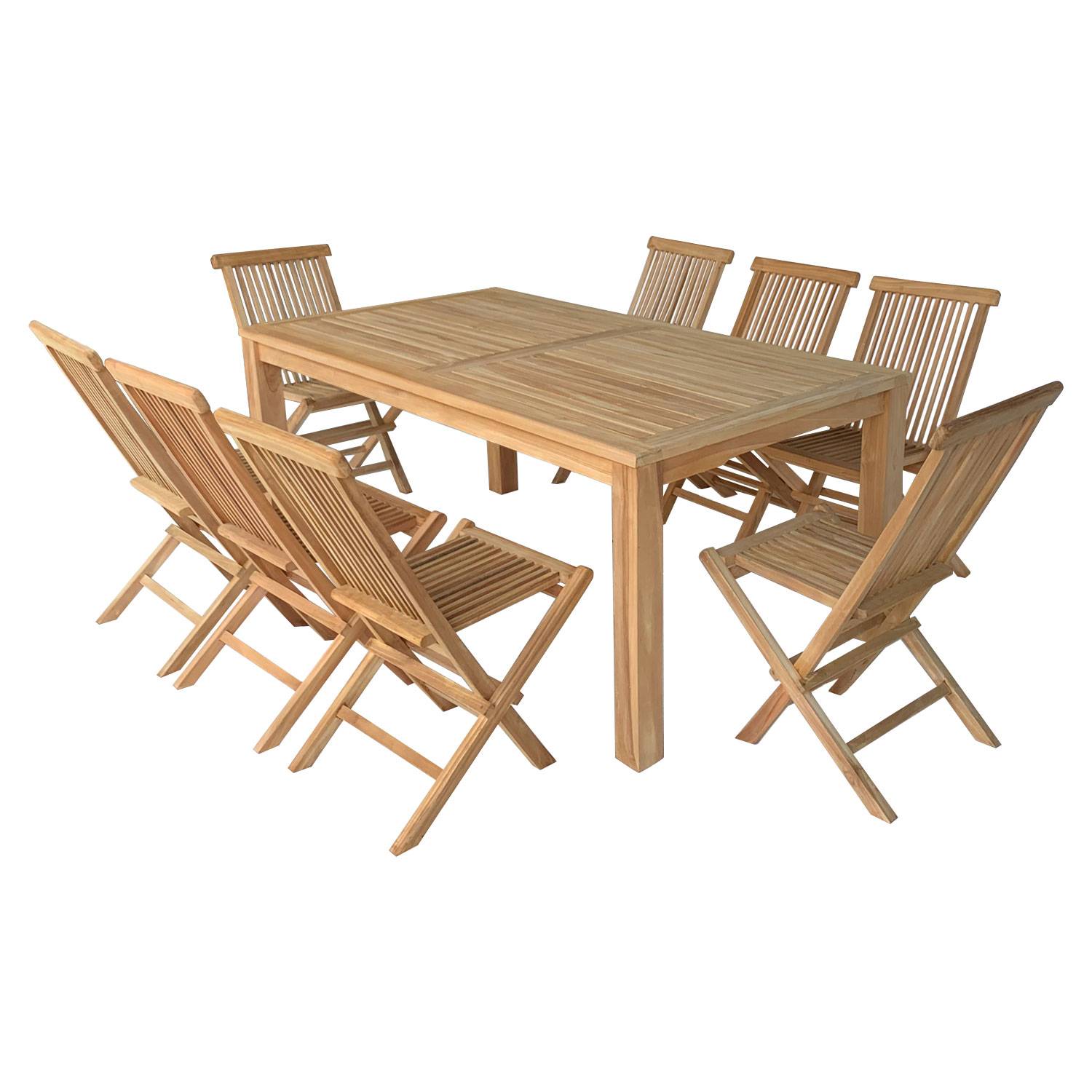 Salon de jardin en teck JAVA - table rectangulaire et chaises pliantes - 8 places - HAPPY GARDEN - Imagen 1