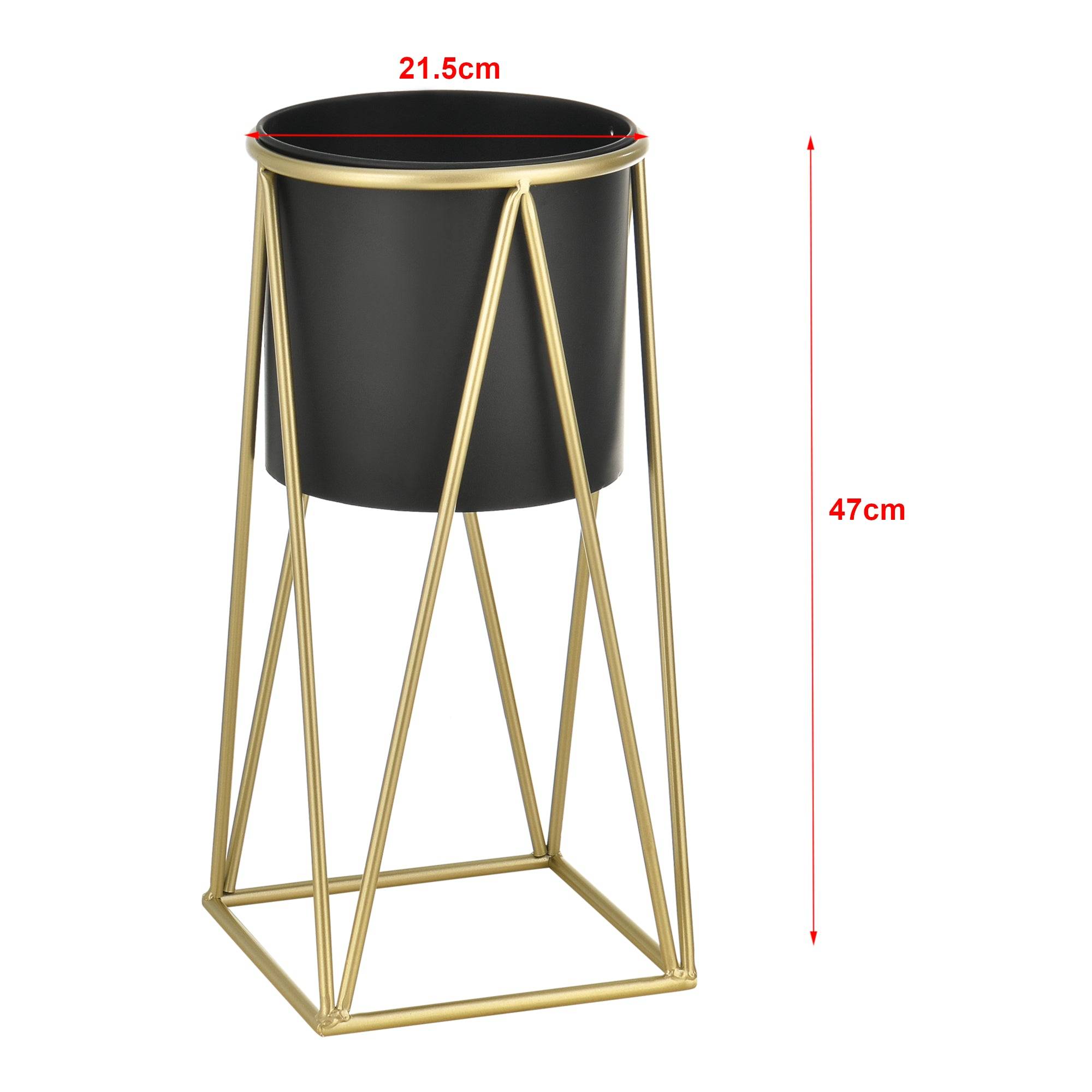 Helloshop26 - Set de 2 supports de plante cache-pot pot de fleur bac vase métal laiton et noir - Imagen 2