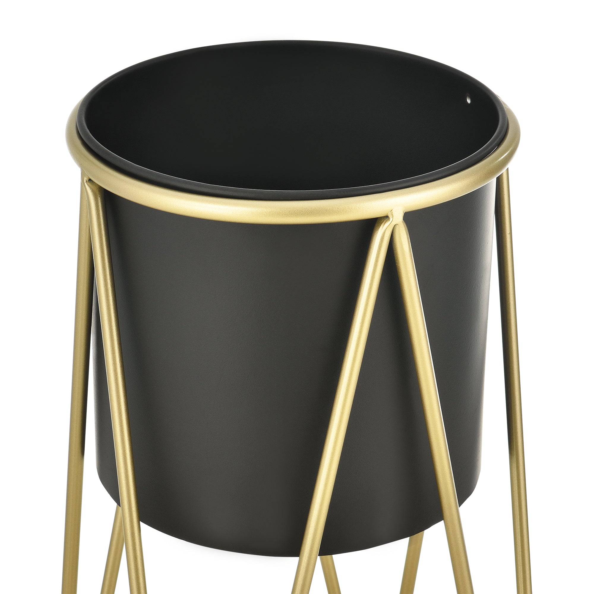 Helloshop26 - Set de 2 supports de plante cache-pot pot de fleur bac vase métal laiton et noir - Imagen 3