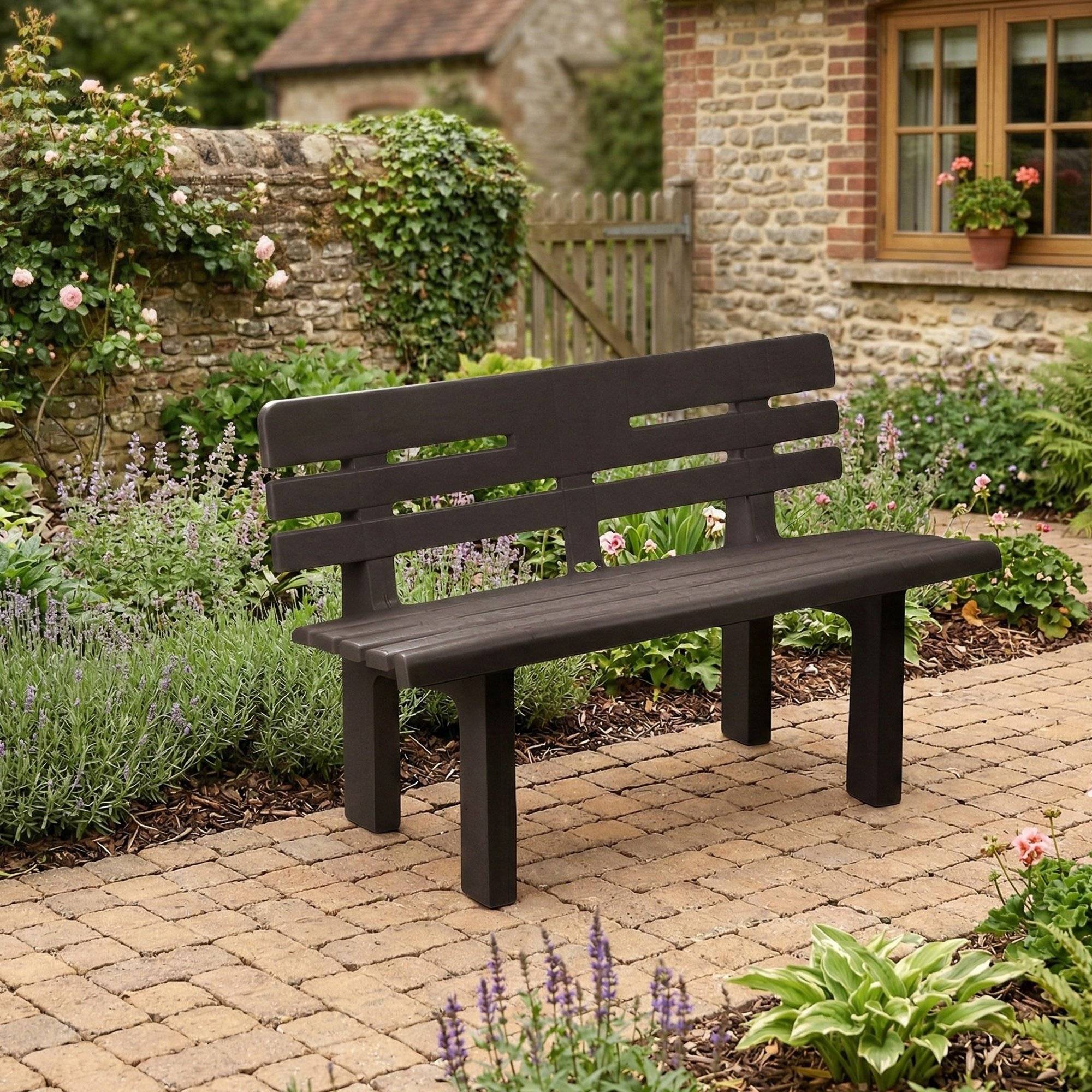 Dmora - Banc d'extérieur Marinella, Banc de jardin Monobloc, Banc d'extérieur, 100% Made in Italy, 110x52h71 cm, Anthracite - Dmora - Imagen 2