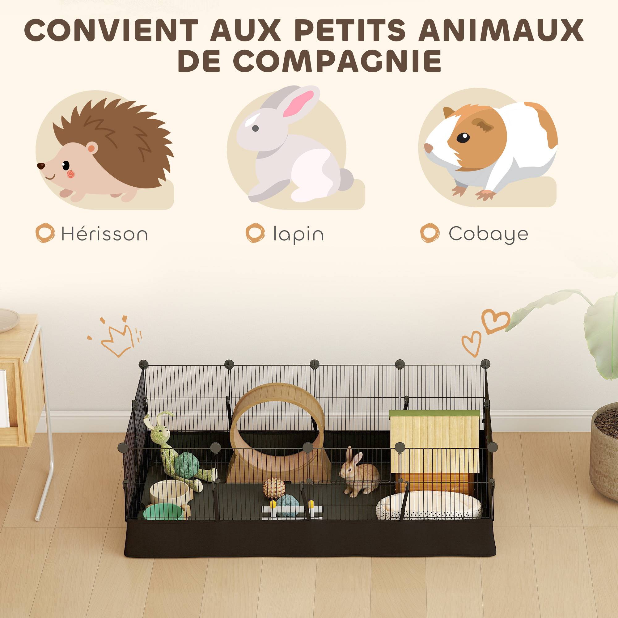 Enclos pour petits animaux acier noir 120 x 60 x 40 cm - PANGIVO - Image 8