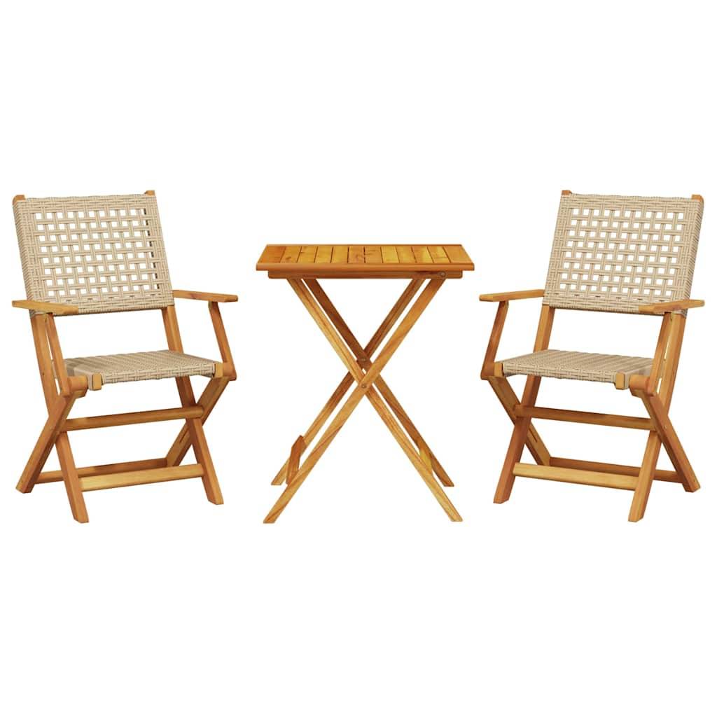 Vidaxl - Ensemble de bistro 3 pcs-Salons de jardin beige résine tressée et bois massif 834120 - Image 2
