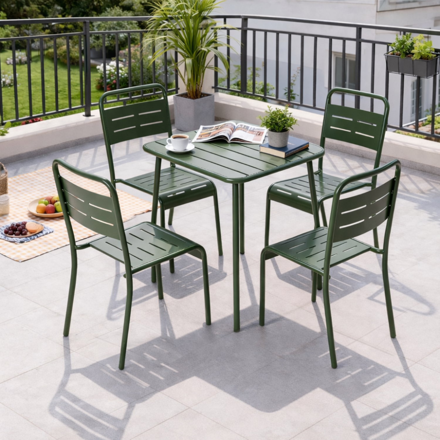 Table carrée 4 places 70x70cm vert BERGAME - Image 4