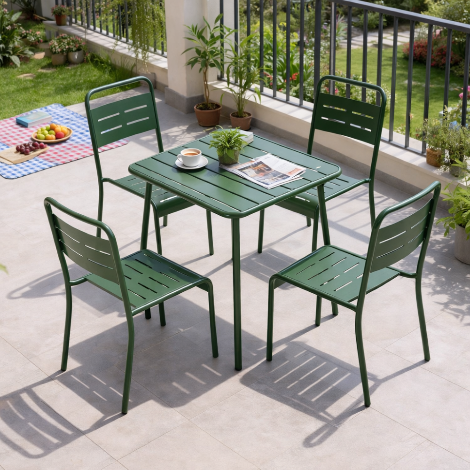 Table carrée 4 places 70x70cm vert BERGAME - Image 5