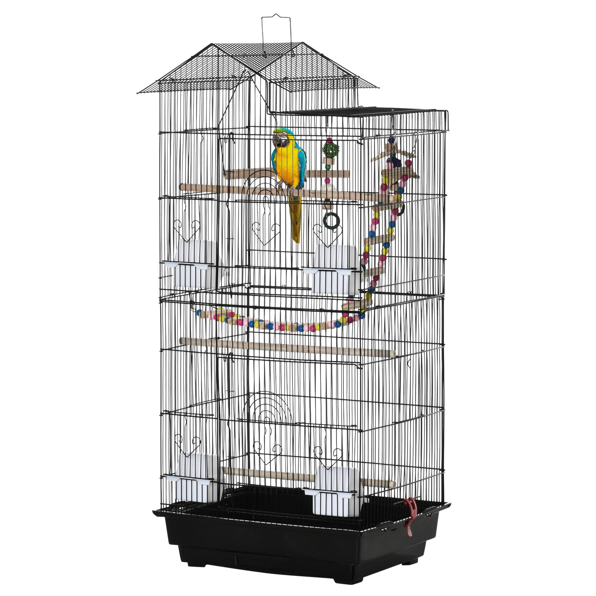 Cage à oiseaux acier noir 46 x 36 x 100 cm - PANGIVO - Image 2