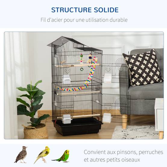 Cage à oiseaux acier noir 46 x 36 x 100 cm - PANGIVO - Image 8