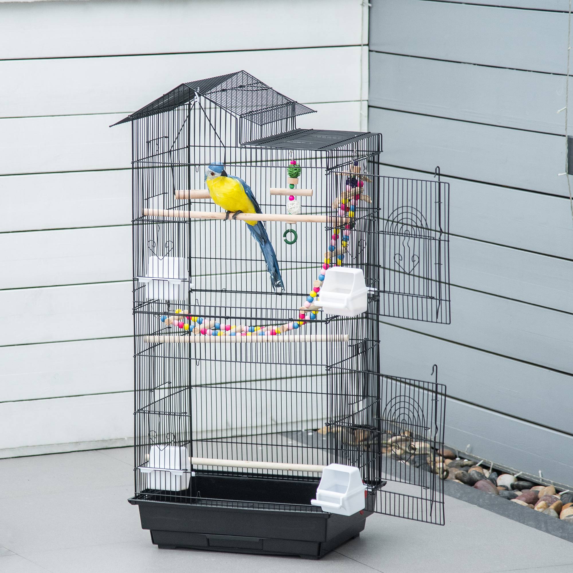 Cage à oiseaux acier noir 46 x 36 x 100 cm - PANGIVO - Image 3
