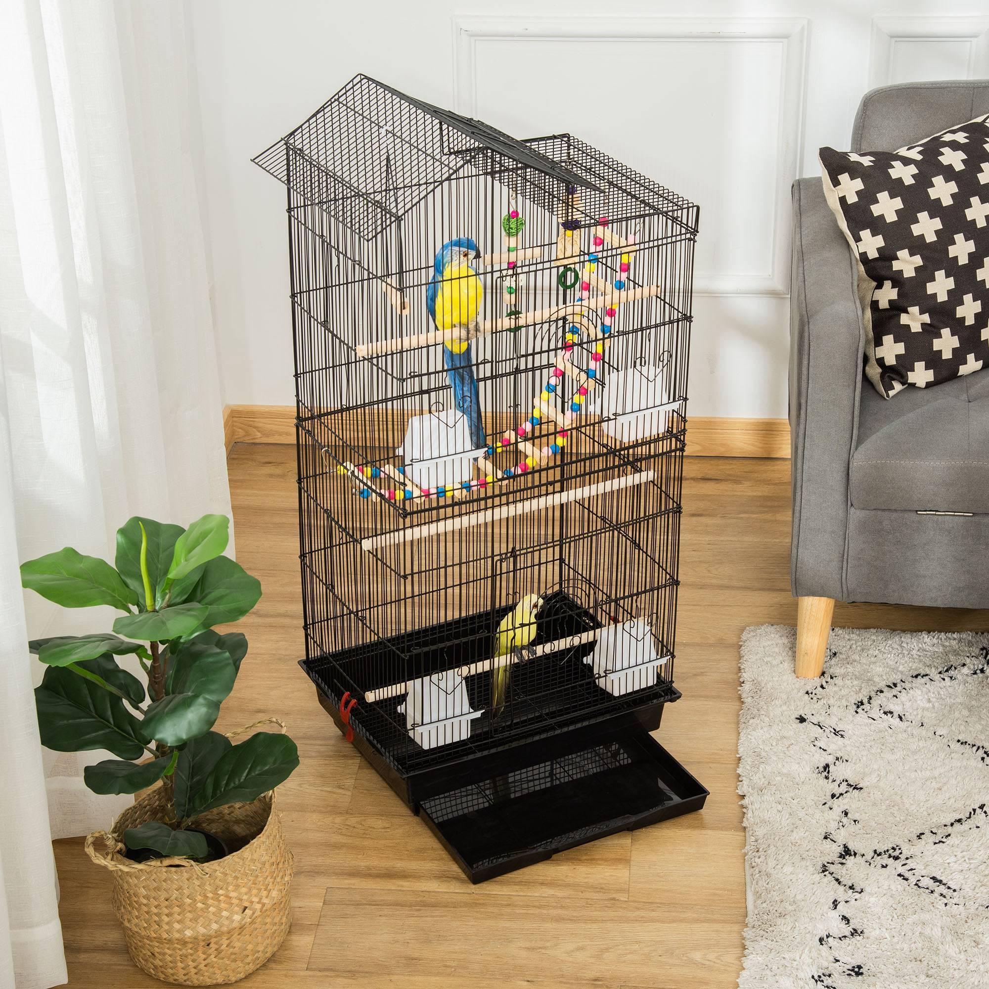 Cage à oiseaux acier noir 46 x 36 x 100 cm - PANGIVO - Image 4