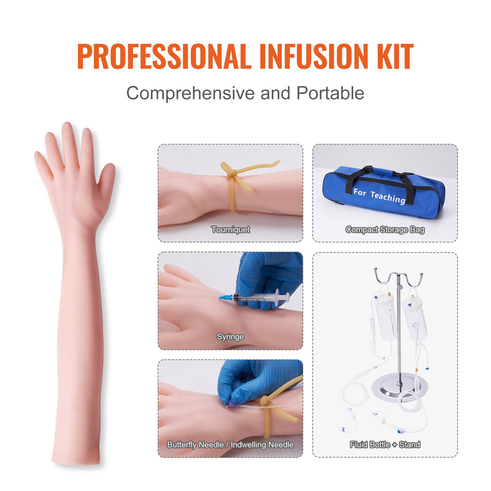 VEVOR Bras entraînement perfusion IV en PVC. Haute simulation, sac transport. Pour étudiants, infirmières. - Image 5