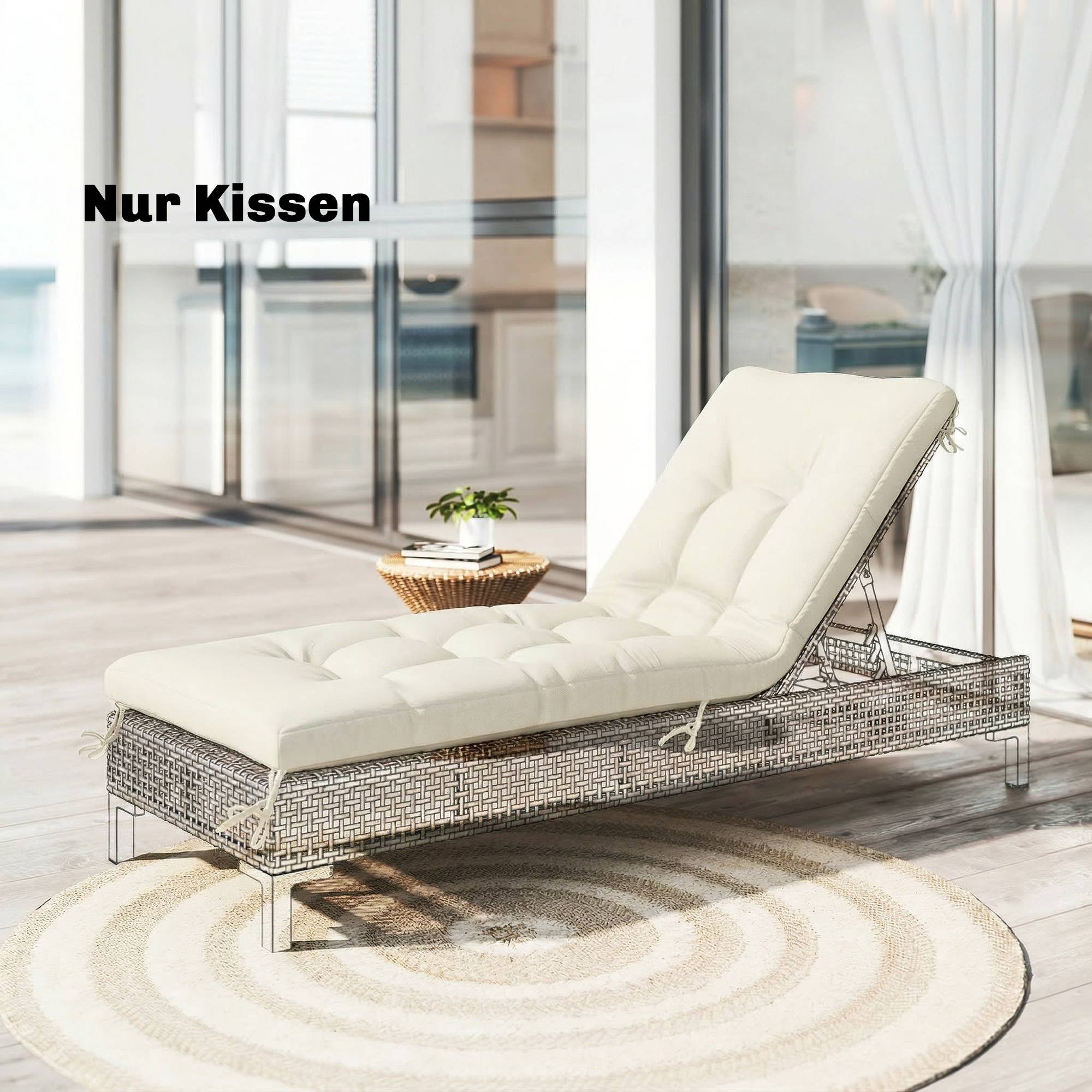 ComfortXL - Coussin bain de soleil polyester 198 x 65 x 13 cm beige extérieur déperlant UV50+ avec sangles de fixation - Image 1