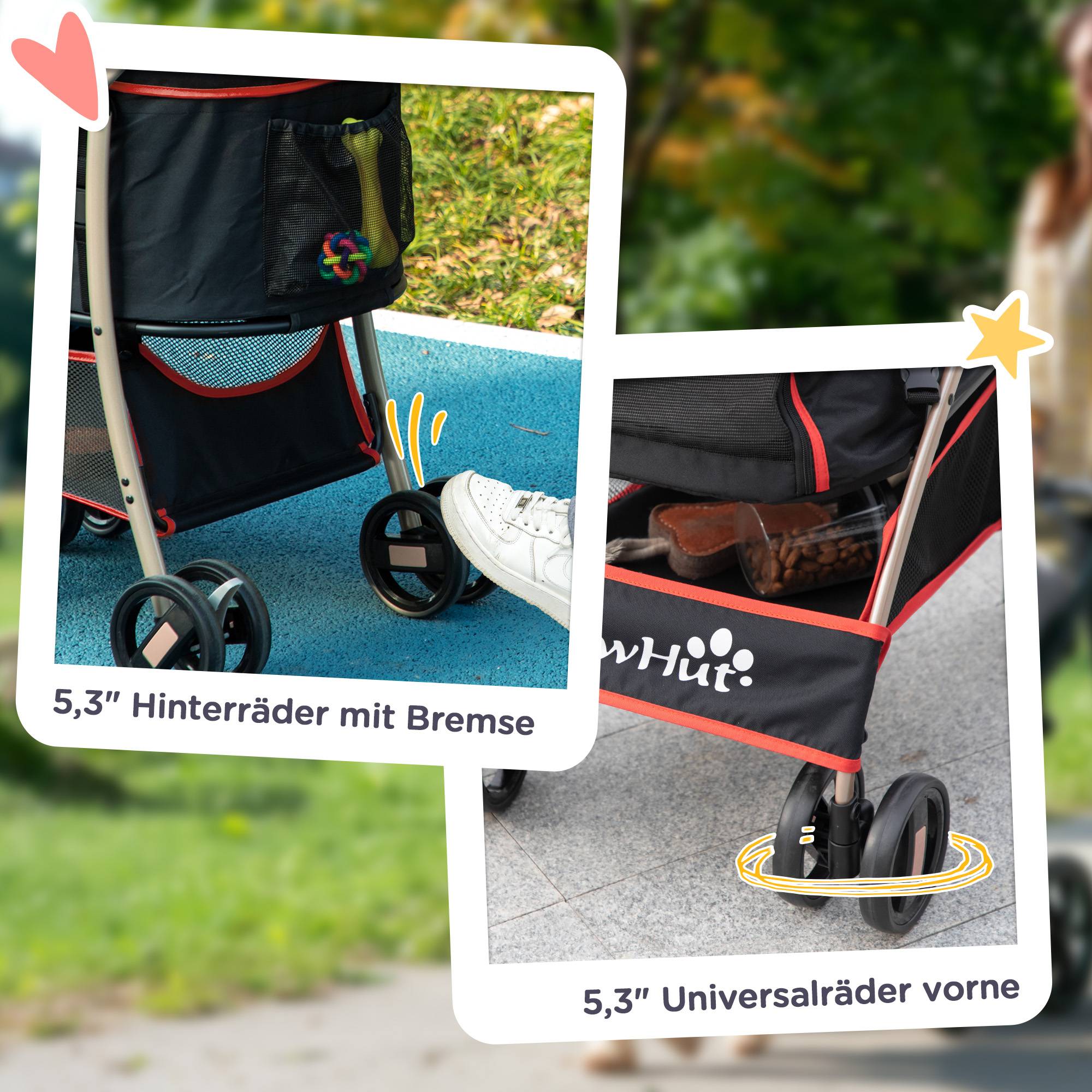 Poussette chien chariot 2-en-1 pliable 1 panier 1 sac 82 x 49,5 x 98 cm rouge - Image 9