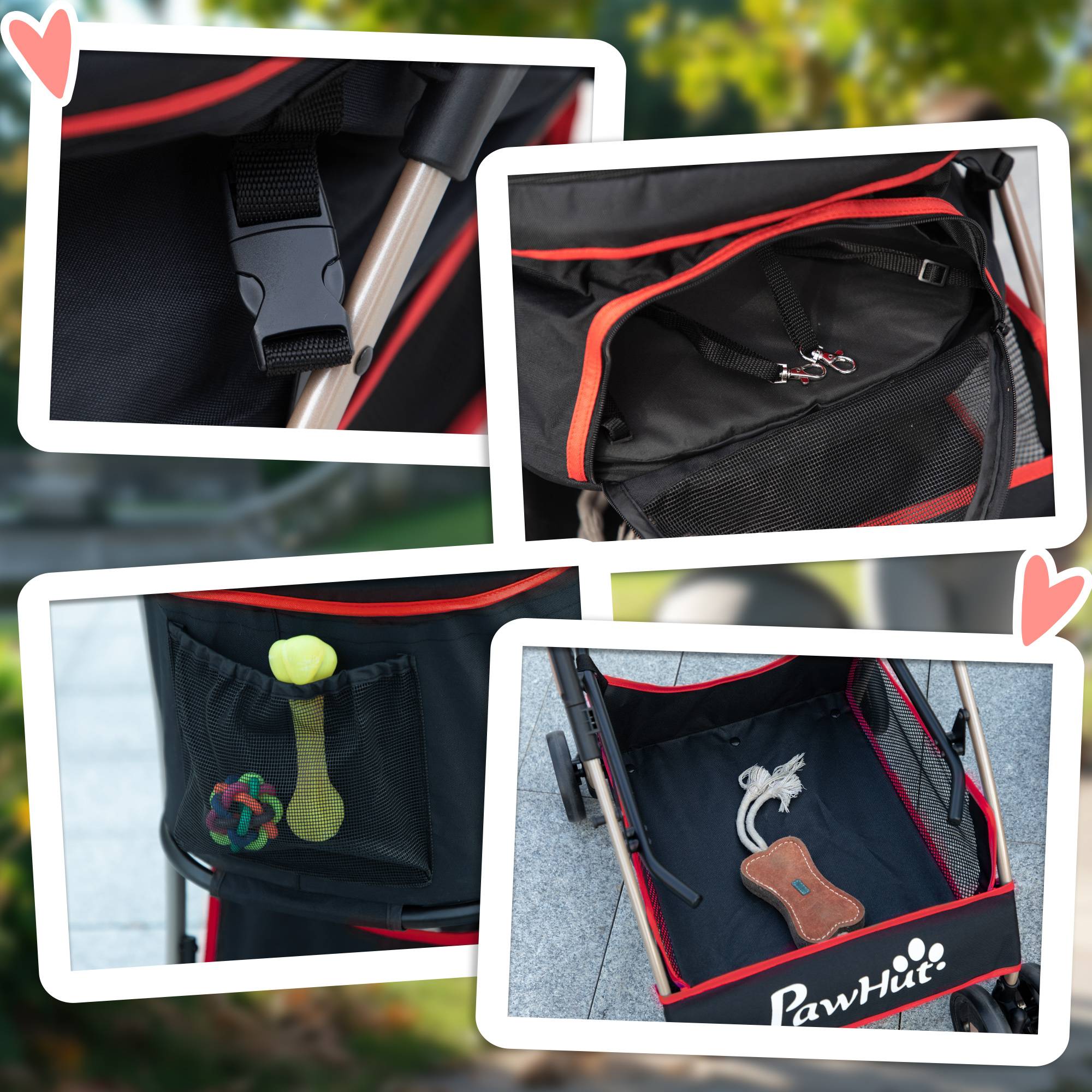 Poussette chien chariot 2-en-1 pliable 1 panier 1 sac 82 x 49,5 x 98 cm rouge - Image 10